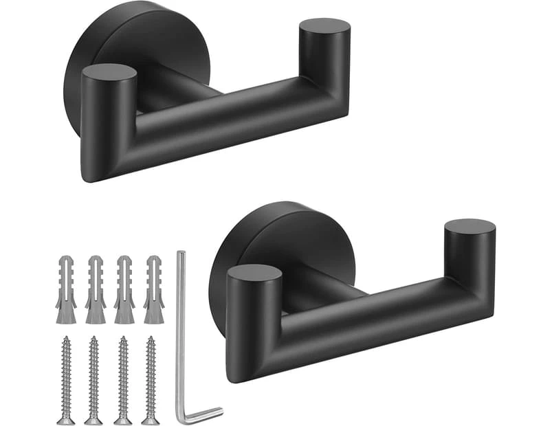 Set of 2 Bathroom Towel Hooks, Matte Black for Kitchen Bathroom, SUS304 Stainless Steel, for Hanging Towels, Coats, Sponges, Clothes, Wall Mount