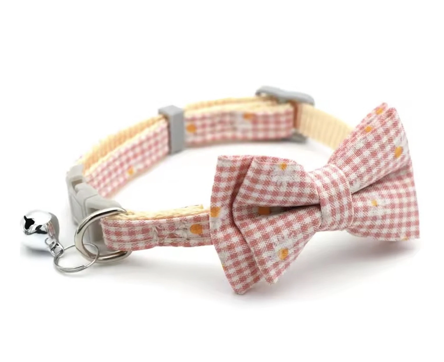 Bow Tie Pet Collar with Bell Adjustable Cotton for Cat Kitten Dog Puppy AU [Colour: Pink Plaid]