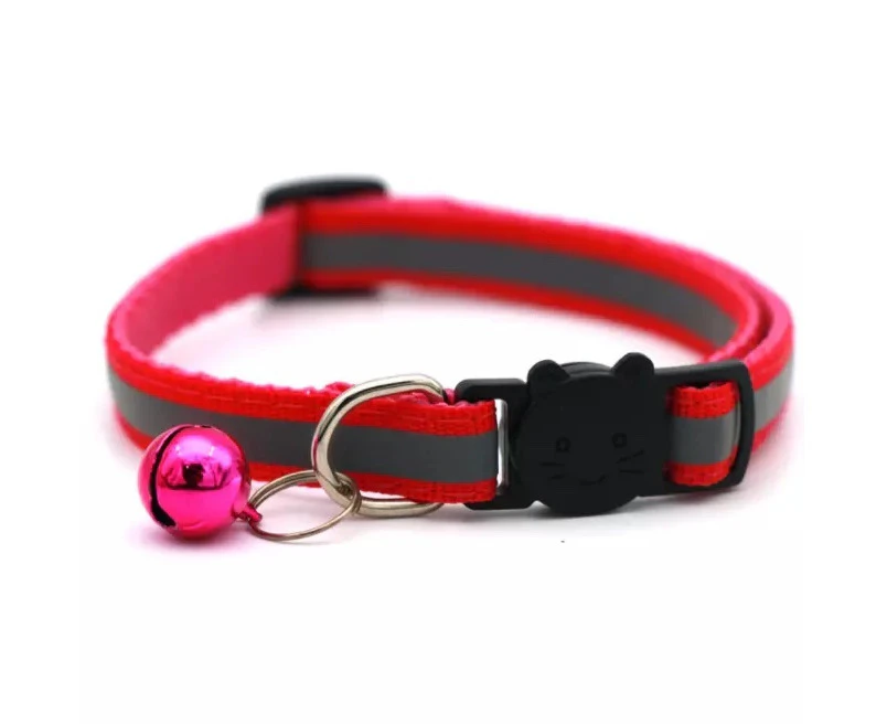 CAT Collar Reflective with Safety Release Breakaway Buckle Kitten Puppy Pet Bell [Colour: Purplish Red]