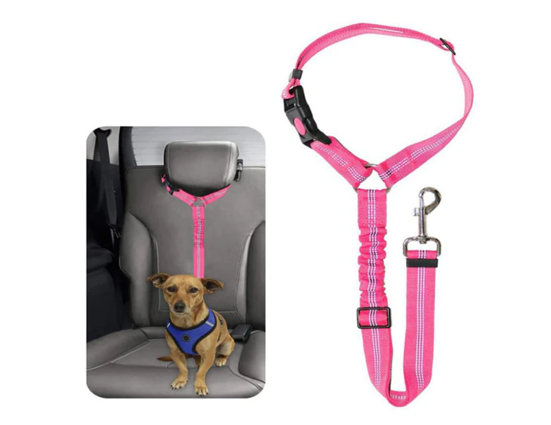 Dog Seat Belt Pet Car Seatbelt Adjustable Reflective Elastic Dog Harness--Pink