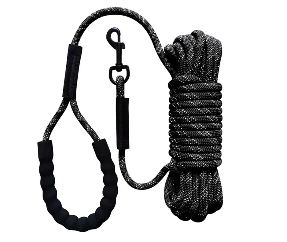 Long Leash for Dog Training Reflective Nylon Rope Lead, Check Cord for Dogs Walking, Camping 8mm20m black