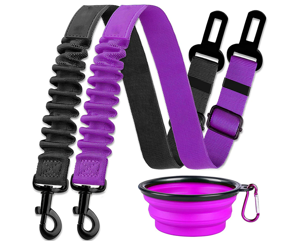 3-Piece Set Retractable Dog Car Seatbelts Adjustable Pet Seat Belt for Vehicle - Purple and Black