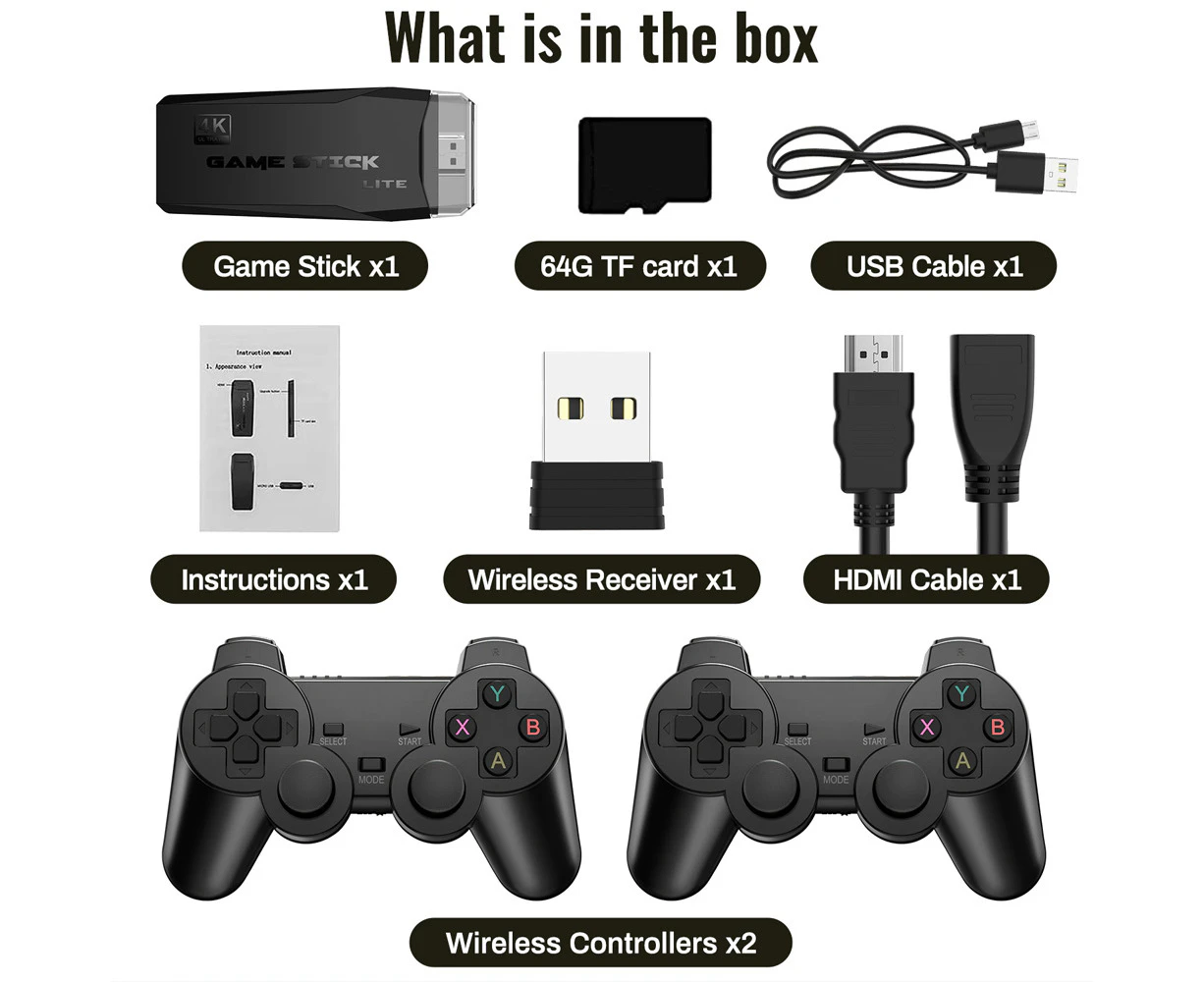 4K Game Stick 64G 10000 Games Retro Game Console HD Video Game Console Wireless Controller For PSP PS1 GBA Birthday Christmas Gift