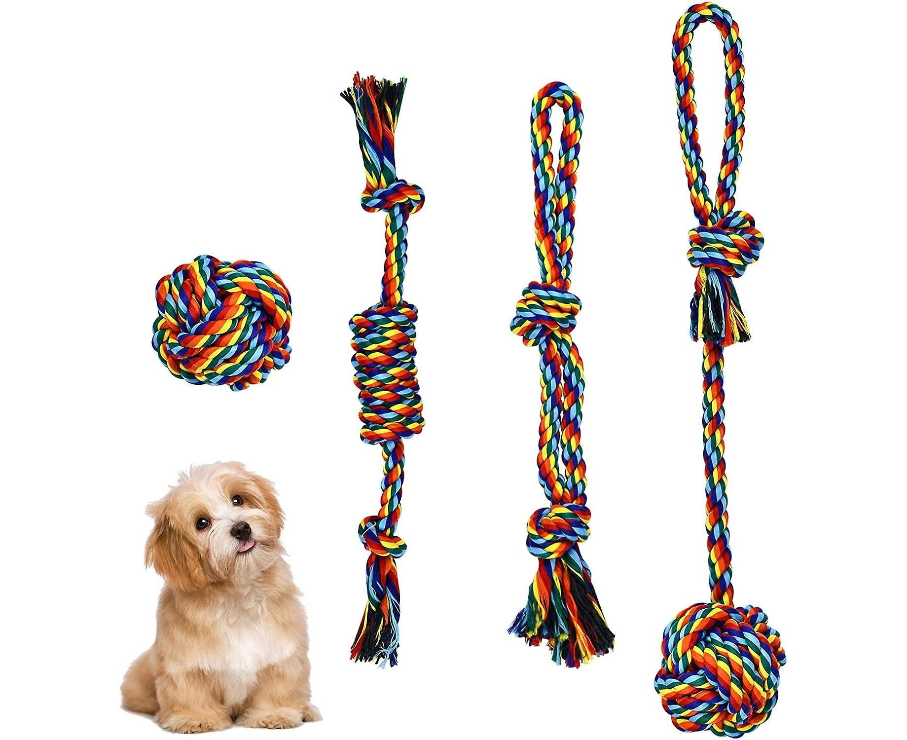 4 Pcs Cotton Dog Ropes Set, Interactive Dog Rope Toy, Puppy Rope Toy For Chewing