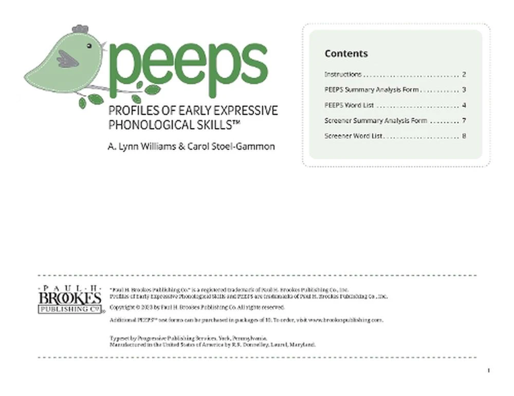 Profiles of Early Expressive Phonological Skills (PEEPS) Forms