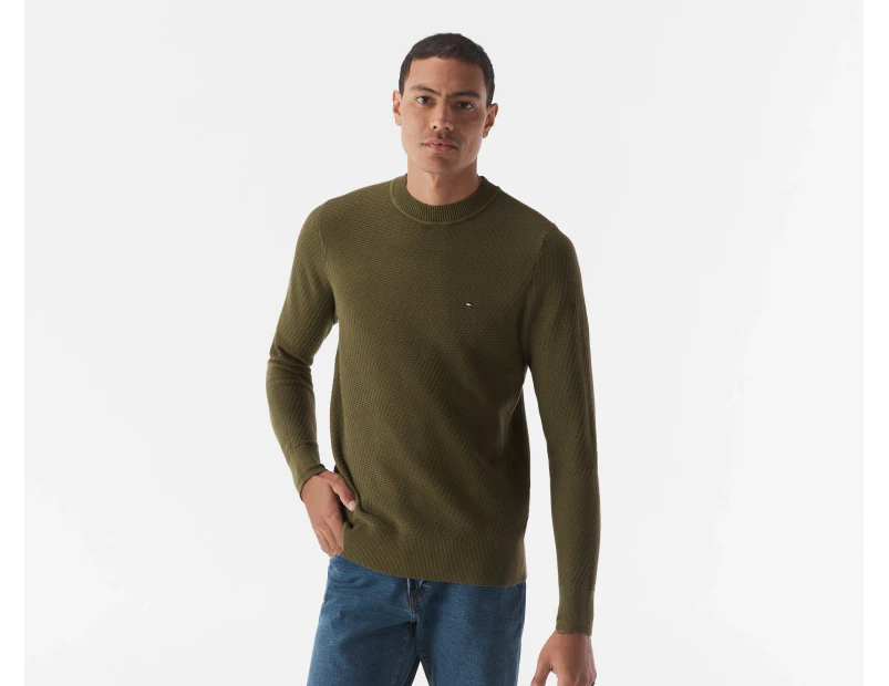 Tommy Hilfiger Men's Rectangular Structure Crewneck Jumper - Putting Green