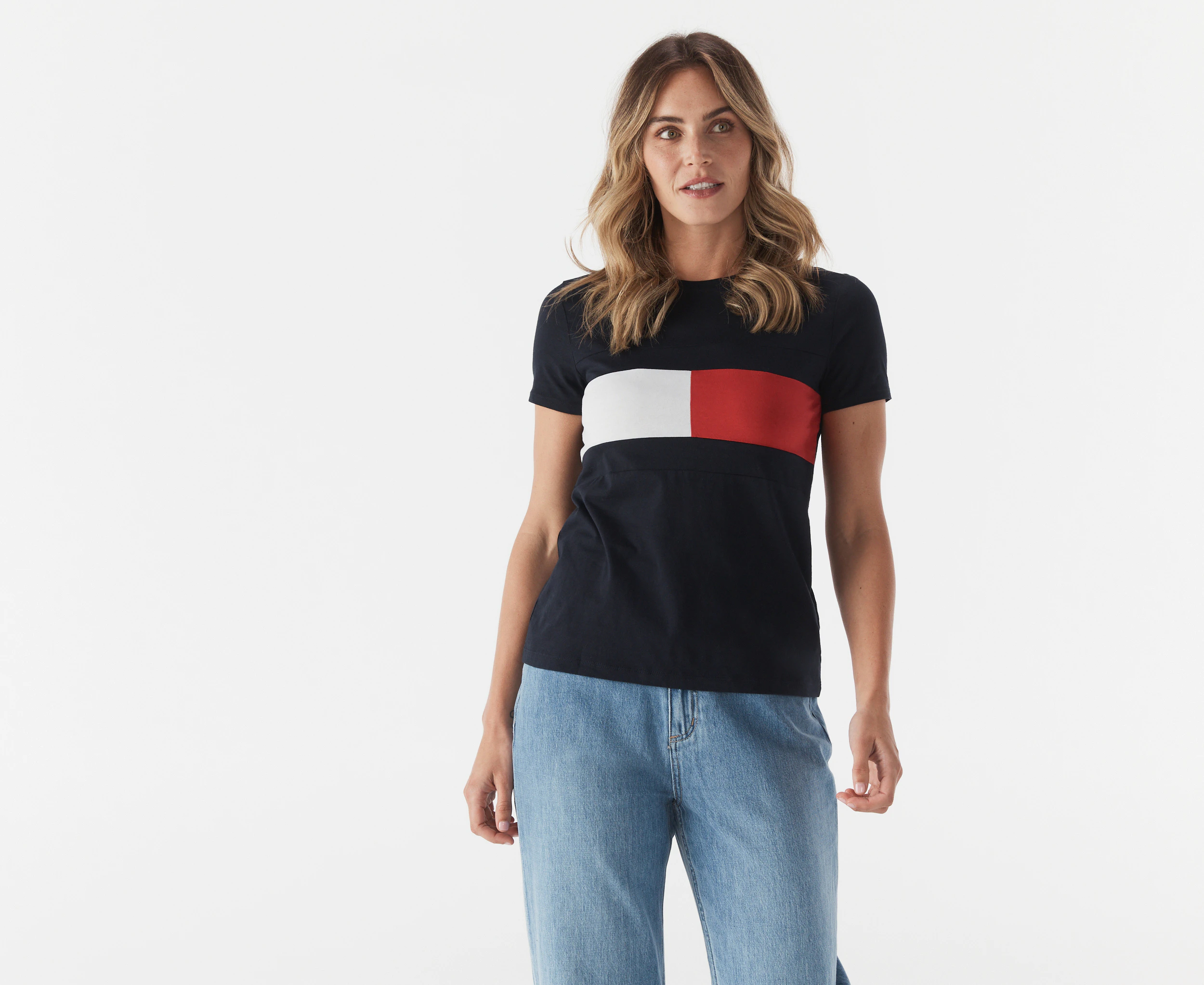 Tommy Hilfiger Women's Charlie Colourblock Tee / T-Shirt / Tshirt - Desert Sky