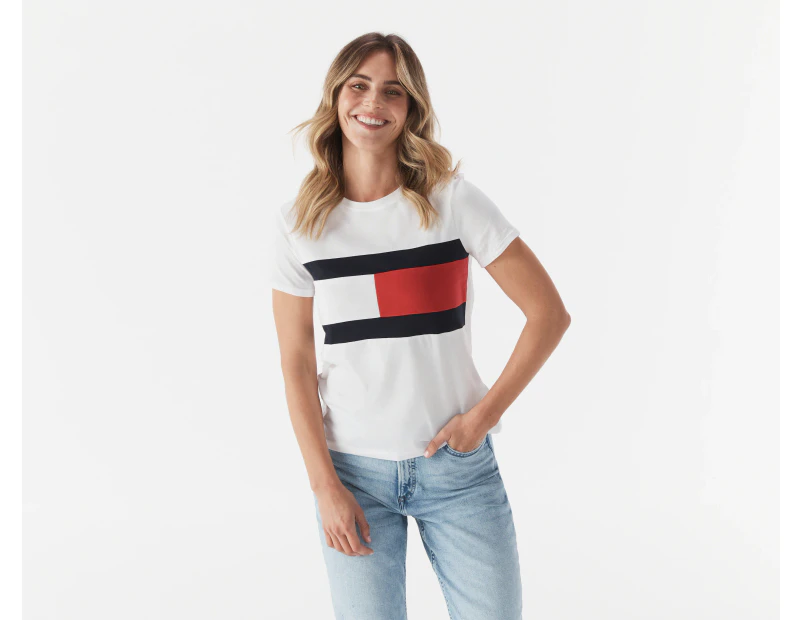 Tommy Hilfiger Women's Charlie Colourblock Tee / T-Shirt / Tshirt - Optic White