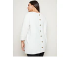 AUTOGRAPH - Plus Size -  3/4 Sleeve Button Back Textured  Knittop - Neutral