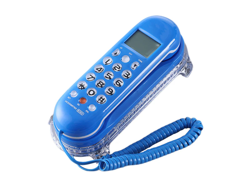 B365 Crystal Base Landline Phone Small Wall mounted Telephone with LCD Caller - Blue