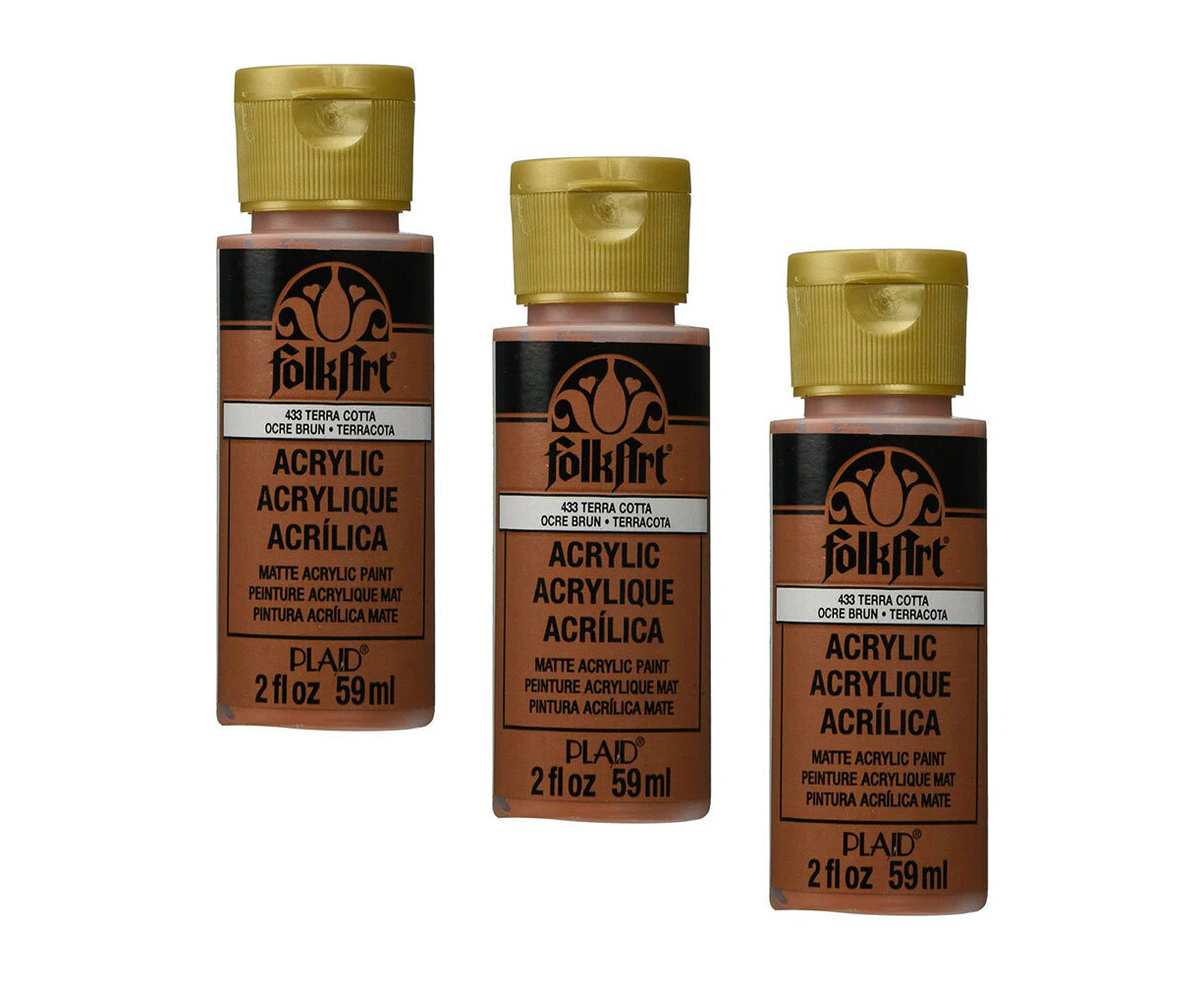 3x Plaid FolkArt Premium 59ml Water-Based Terracotta Acrylic Paint Matt Finish