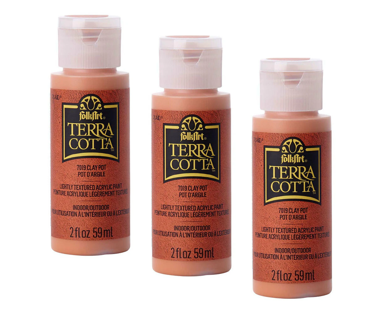 3x Plaid FolkArt Terra Cotta 59ml Acrylic Art Paint Clay Pot Textured Finish