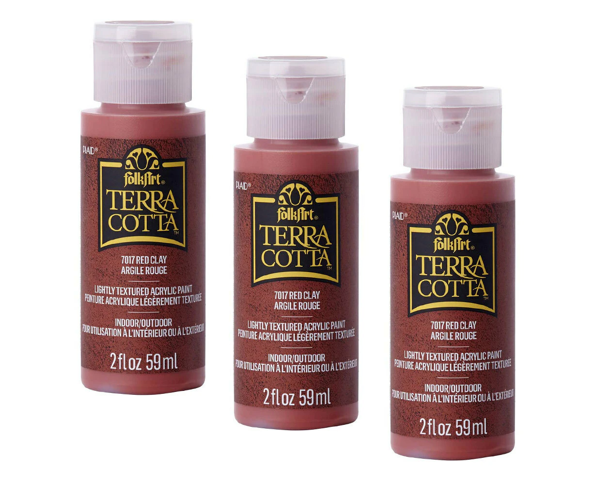 3x Plaid FolkArt Terra Cotta 59ml Acrylic Art Paint Red Clay Textured Finish