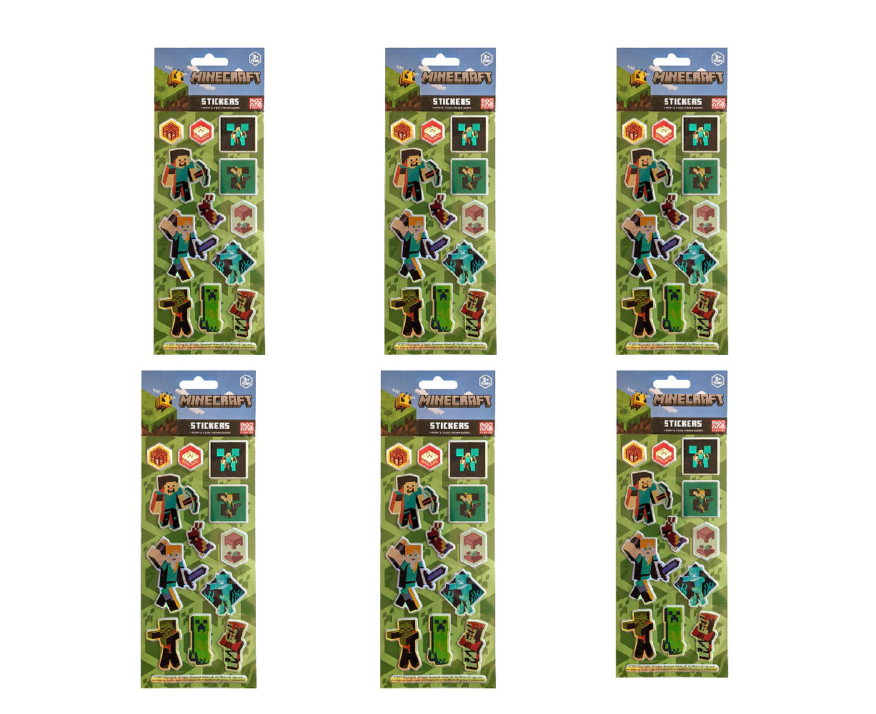 6x 3PK Minecraft Kids/Child Puffy Sticker Sheets Art/Craft Scrapbook Decals 3y+