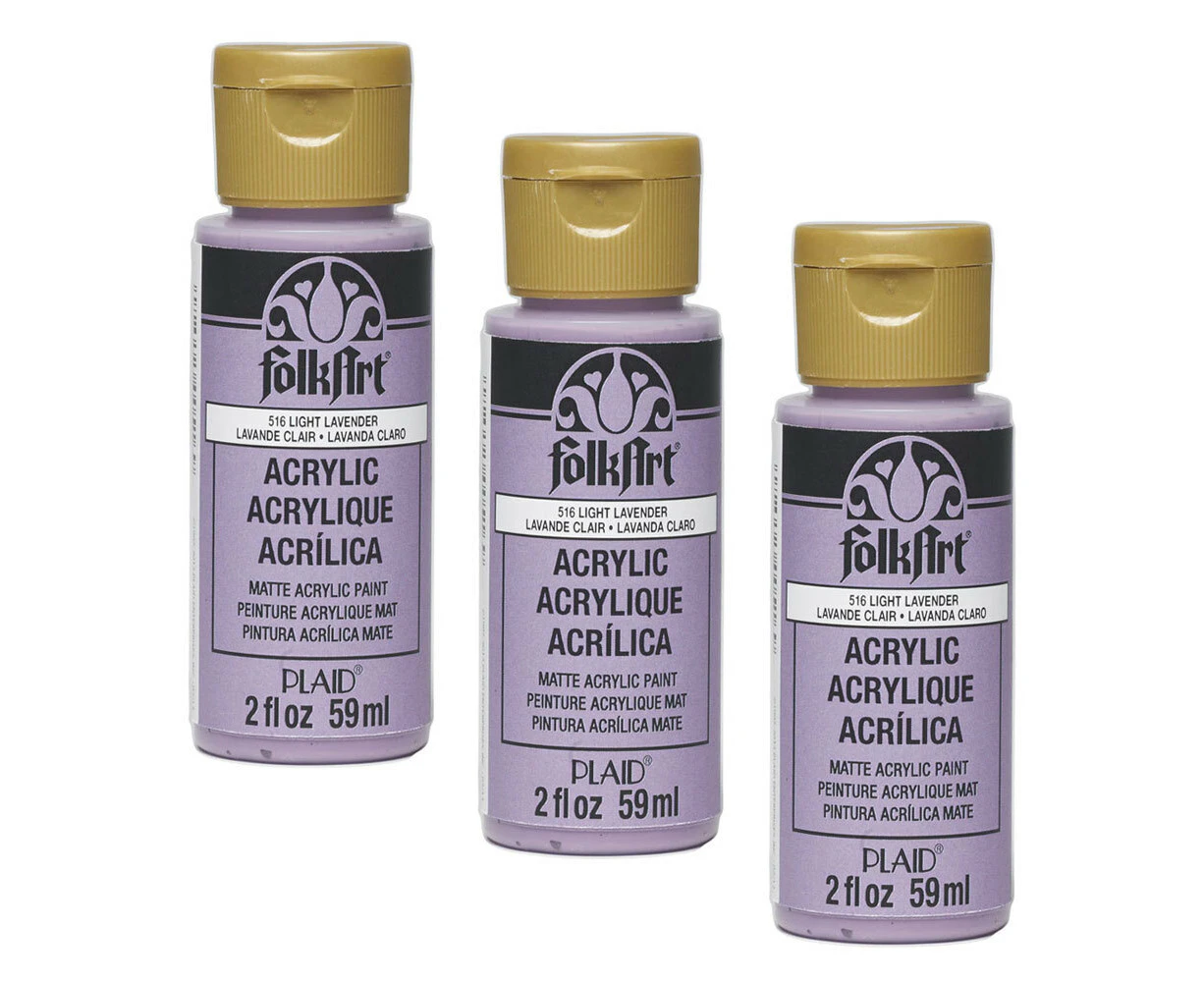 3x Plaid FolkArt Premium 59ml Light Lavender Craft Acrylic Paint Matt Finish