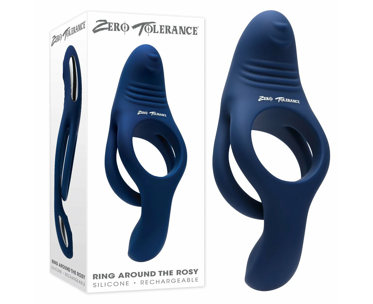 Zero Tolerance Ring Around The Rosy Navy Blue Usb Rechargeable Cock Ring: Zt 789, Male, Dual Stimulation, Textured Stimulator, Powerful Vibrations