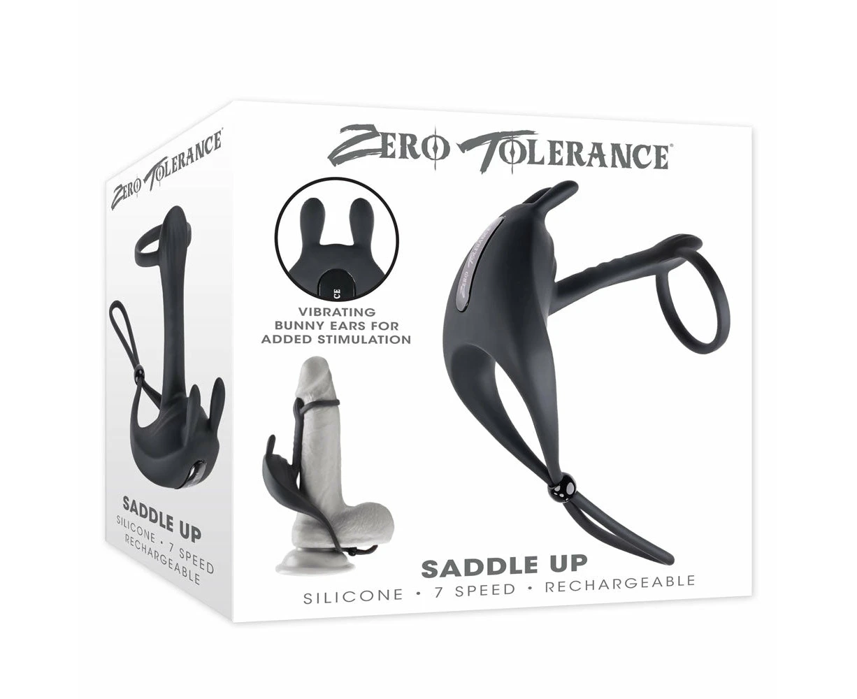 Introducing The Zero Tolerance Saddle Up Black Usb Rechargeable Vibrating Cock & Ball Ring For Men, Model X1 – Experience The Ultimate Pleasure In H