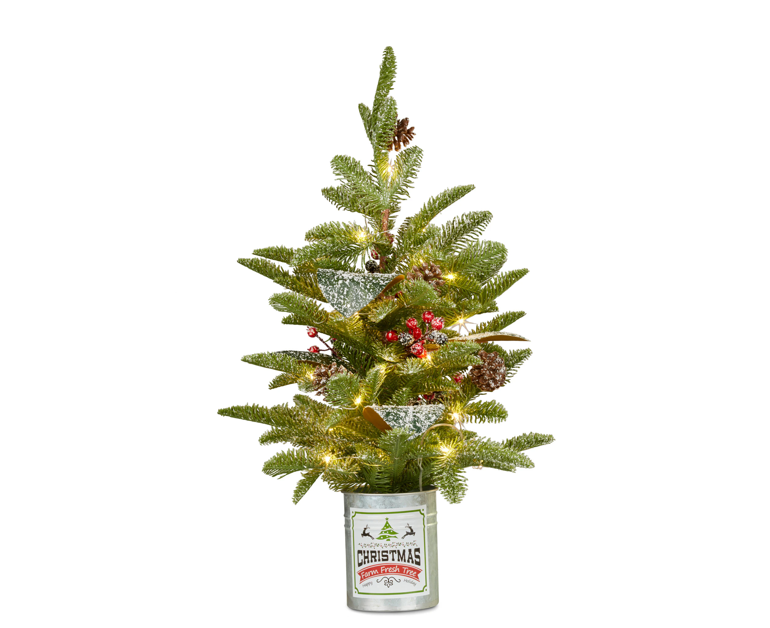 Christmas Tree with Lights in Tin Pot - 65cm