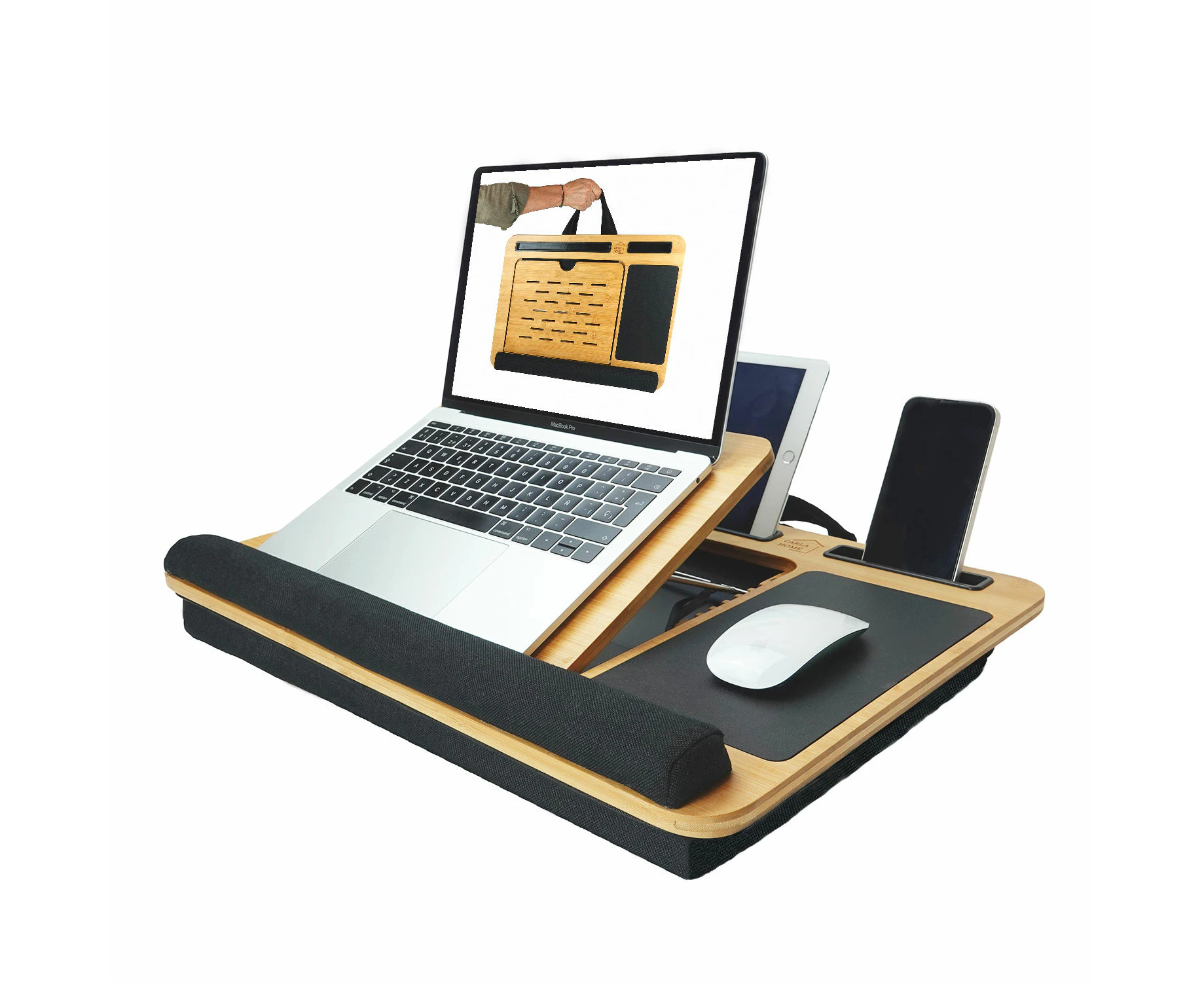 CARLA HOME Bamboo Laptop Lap Desk with Cushion and Angle Adjustable for Office and Home