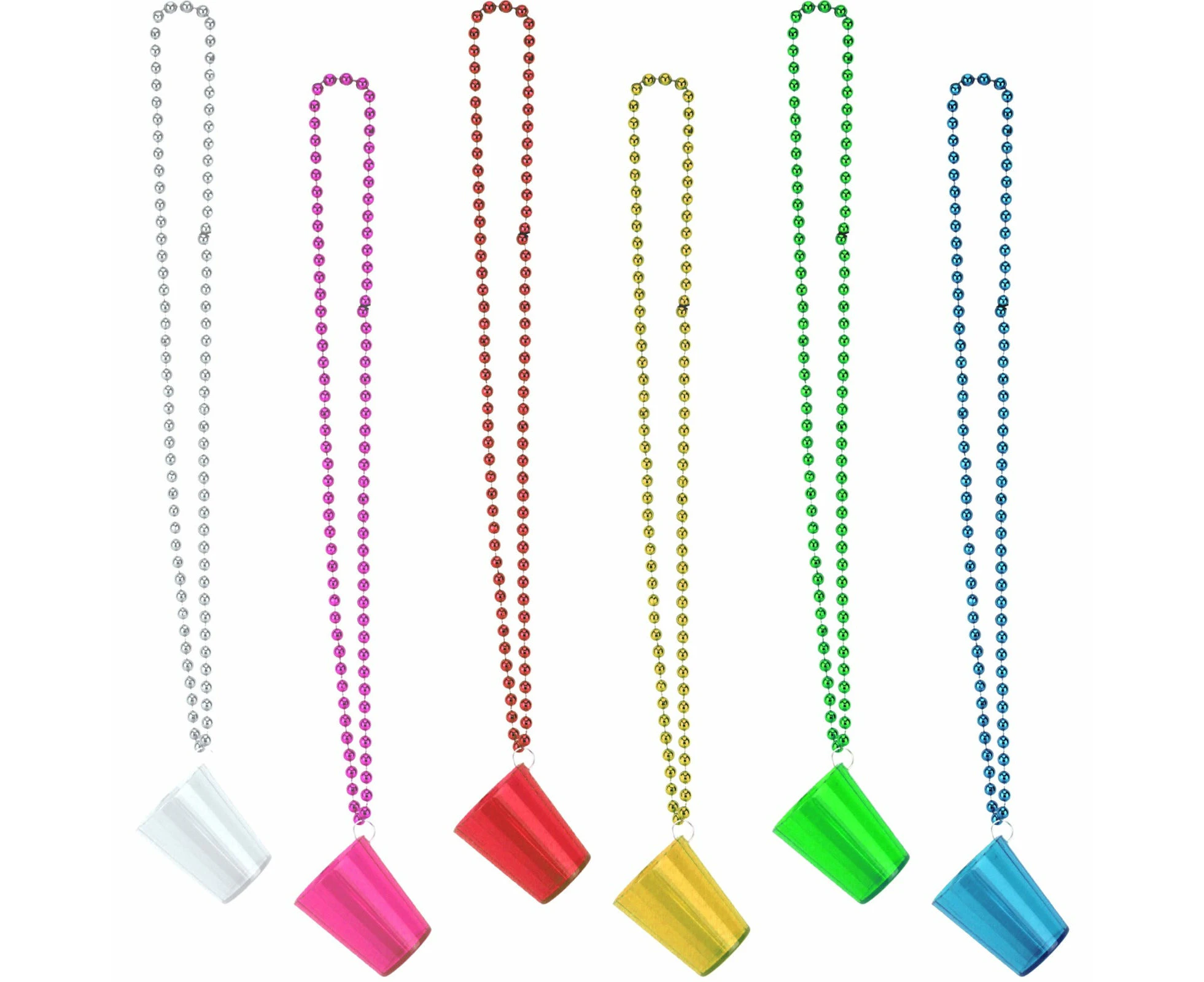 Pack 6 Plastic Shot Glasses with Metallic Necklaces