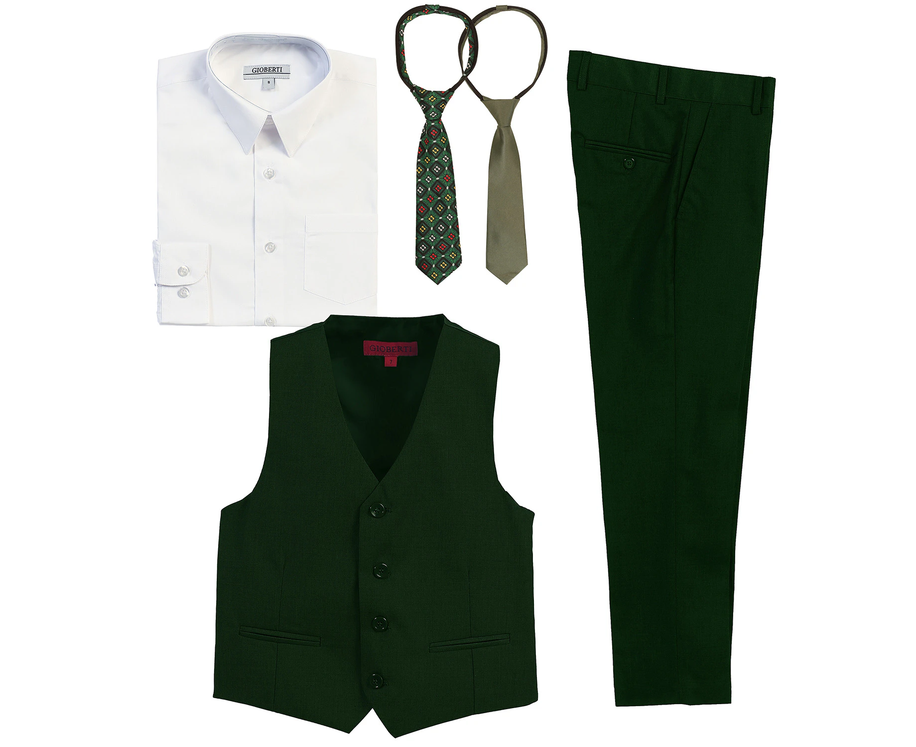 Gioberti Boys 5 Piece Vest and Pants Set with Shirt and Ties