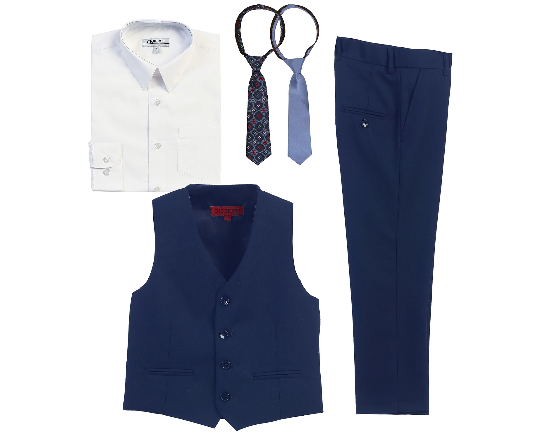 Gioberti Boys 5 Piece Vest and Pants Set with Shirt and Ties