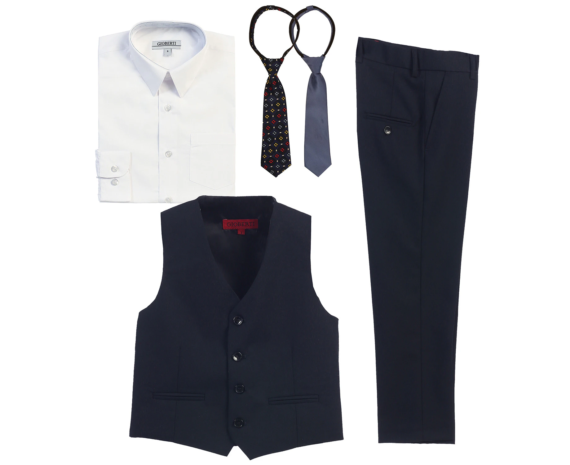 Gioberti Boys 5 Piece Vest and Pants Set with Shirt and Ties