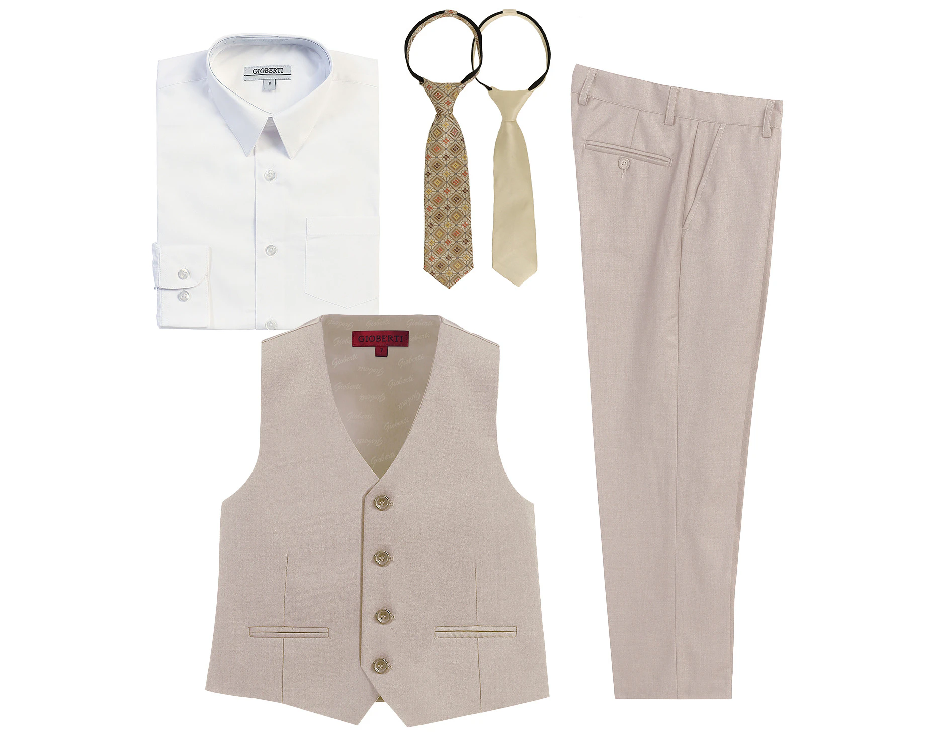 Gioberti Boys 5 Piece Vest and Pants Set with Shirt and Ties