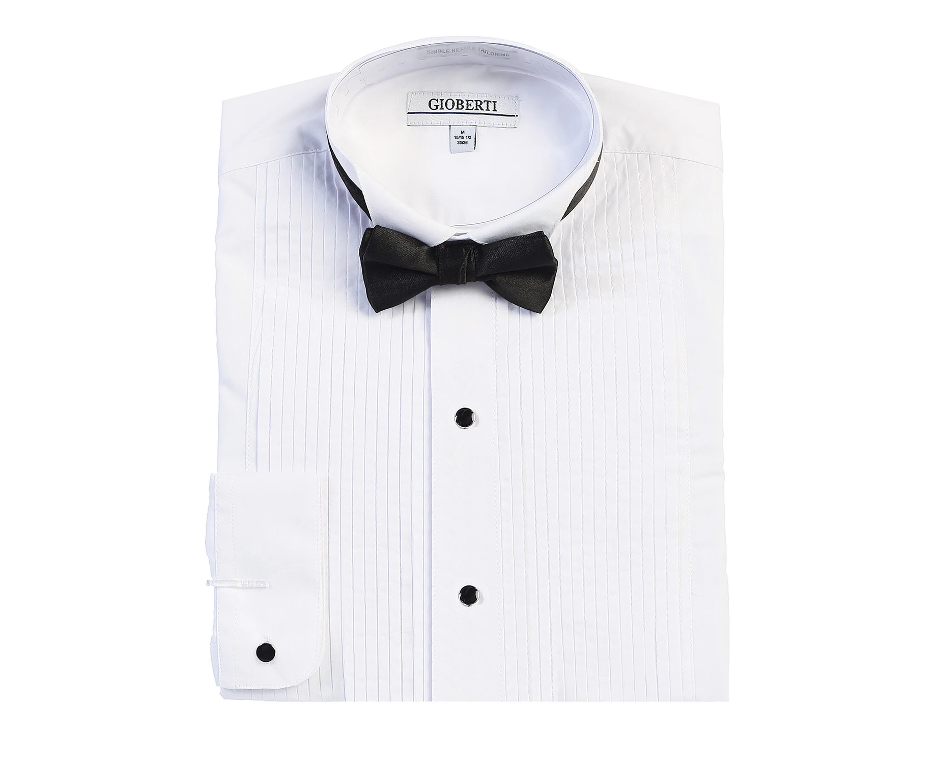 Gioberti Men's Wing Tip Collar White Tuxedo Dress Shirt With Bow Tie