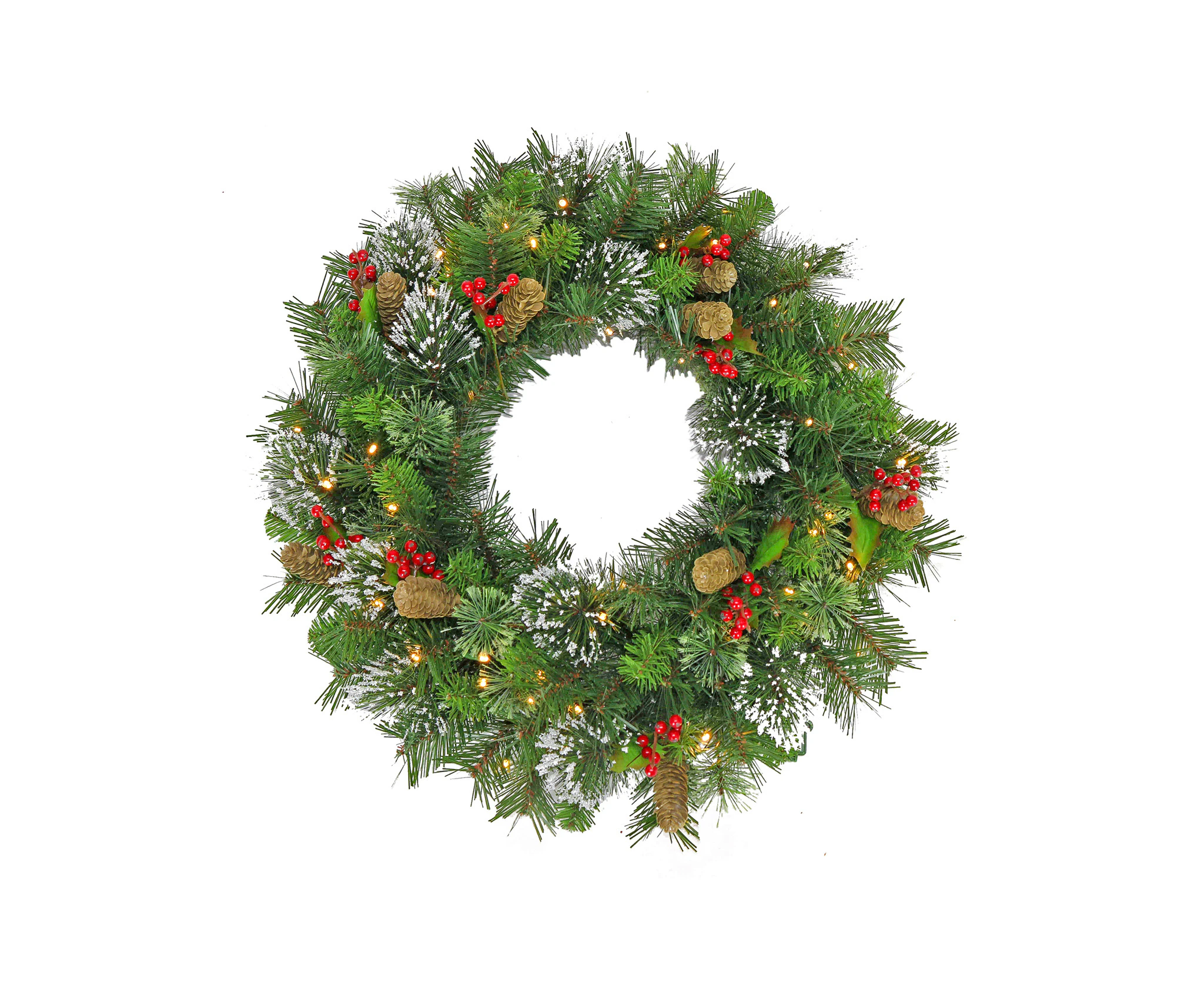 Christmas Wreath with Lights- 61cm Wintry Pine