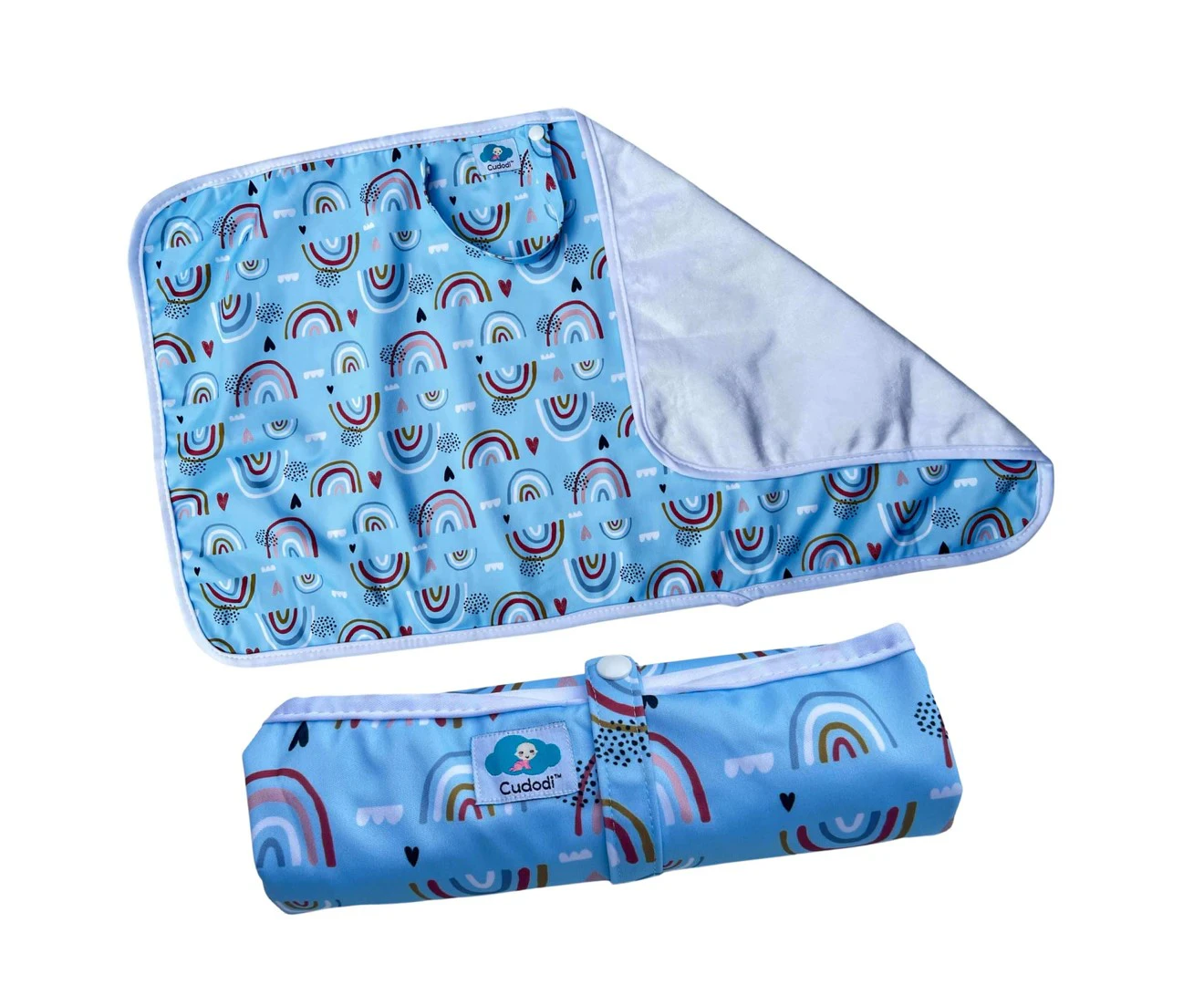 Cudodi Portable Waterproof Baby Change Mat - Blue Rainbow