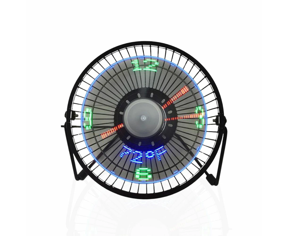 USB Powered Desk Fan with Clock and Temperature Display