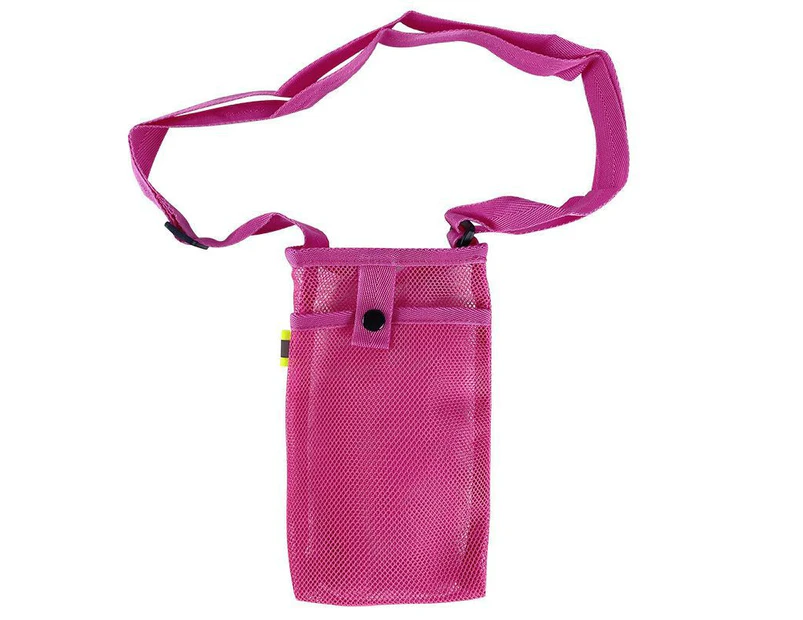 1PC Outdoor Crossbody Storage Mesh Bag Water Cup Cover Protection Case Water Cup Bag Mesh Milk Tea Children's Water Bottle Mesh rose red