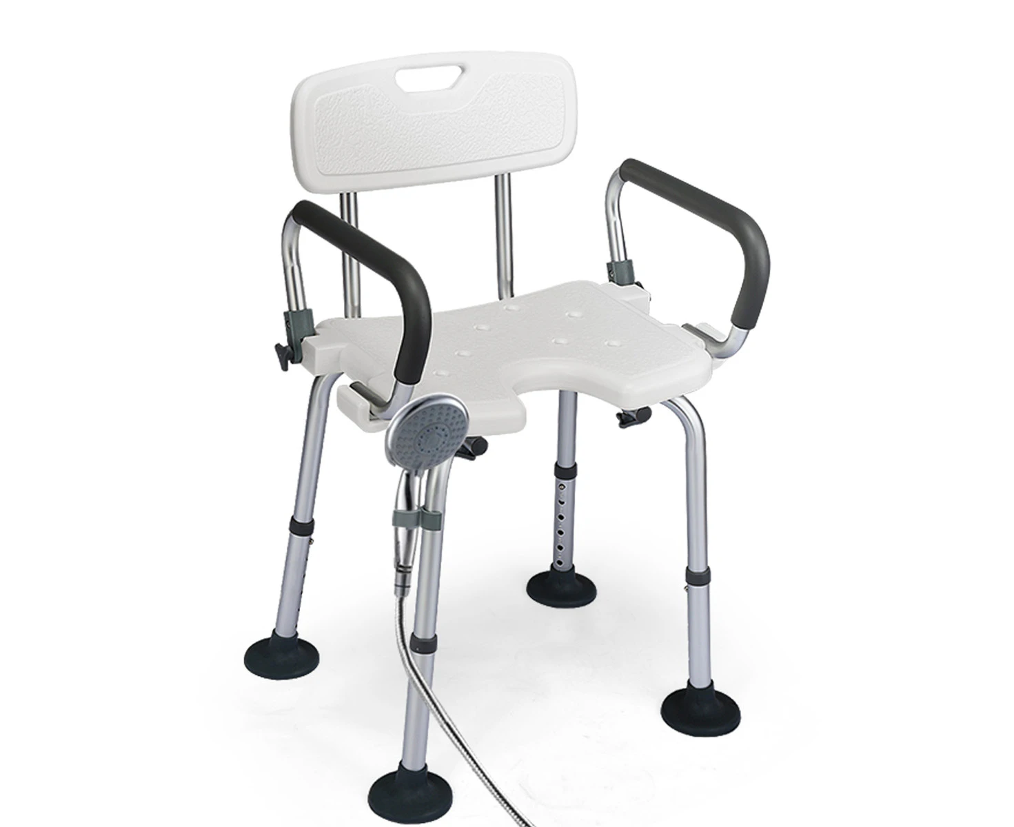 Costway Shower Chair Bath Stool Bathroom Seat Height Adjustable w/Armrest&Shower Buckle