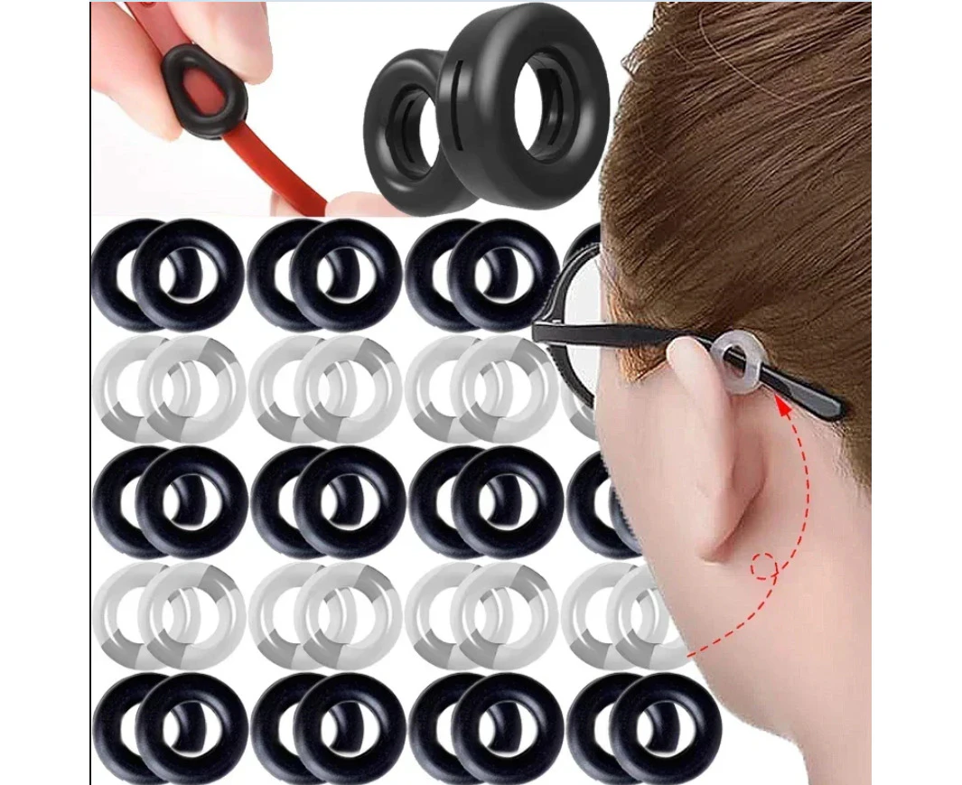 Anti-slip ear hook Silicone glasses  fixing anti-slip cover anti-drop Grip -White 2 sets