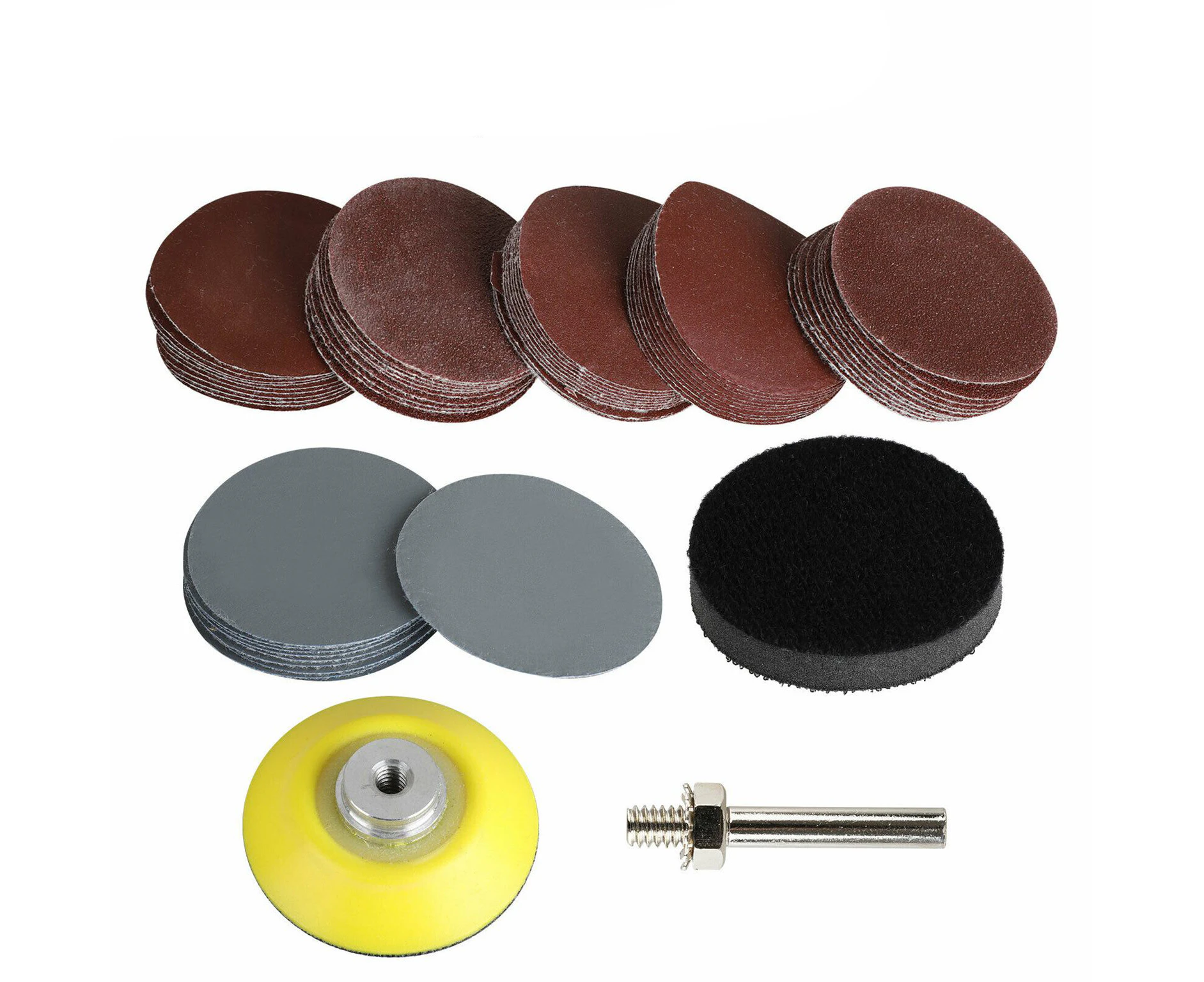 100PCS 2" Sanding Disc Sand Paper Hook Loop Sander+Backer Pad+M6 Drill Adapter