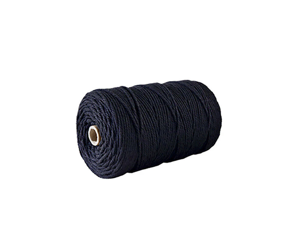 3mm 200M Natural Cotton Rubbed Cord - Black