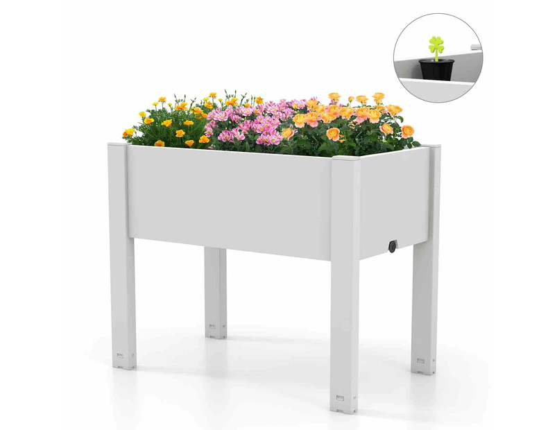 Costway 53L Raised Garden Bed Elevated Planter Box Outdoor Flower Container w/Drainage Hole White