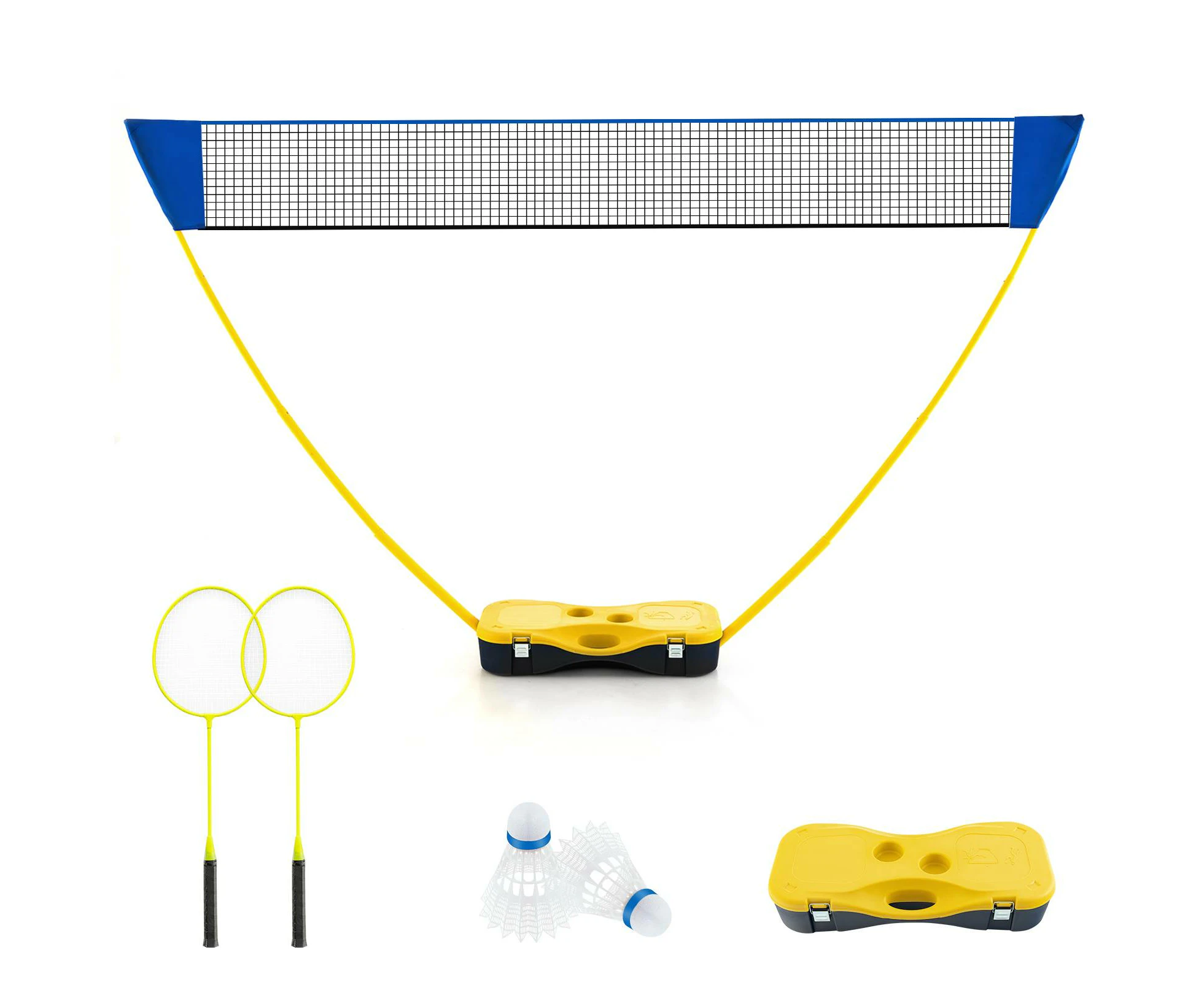 Costway All in 1 Portable Badminton Net Set Outdoor Net Set w/Storage Base Yellow & Blue