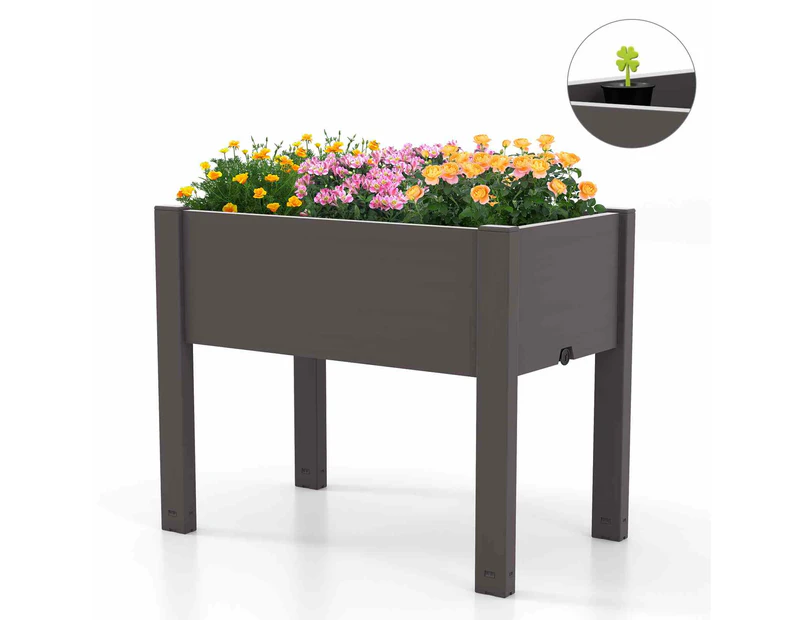 Costway 53L Raised Garden Bed Elevated Planter Box Outdoor Flower Container w/Drainage Hole Coffee