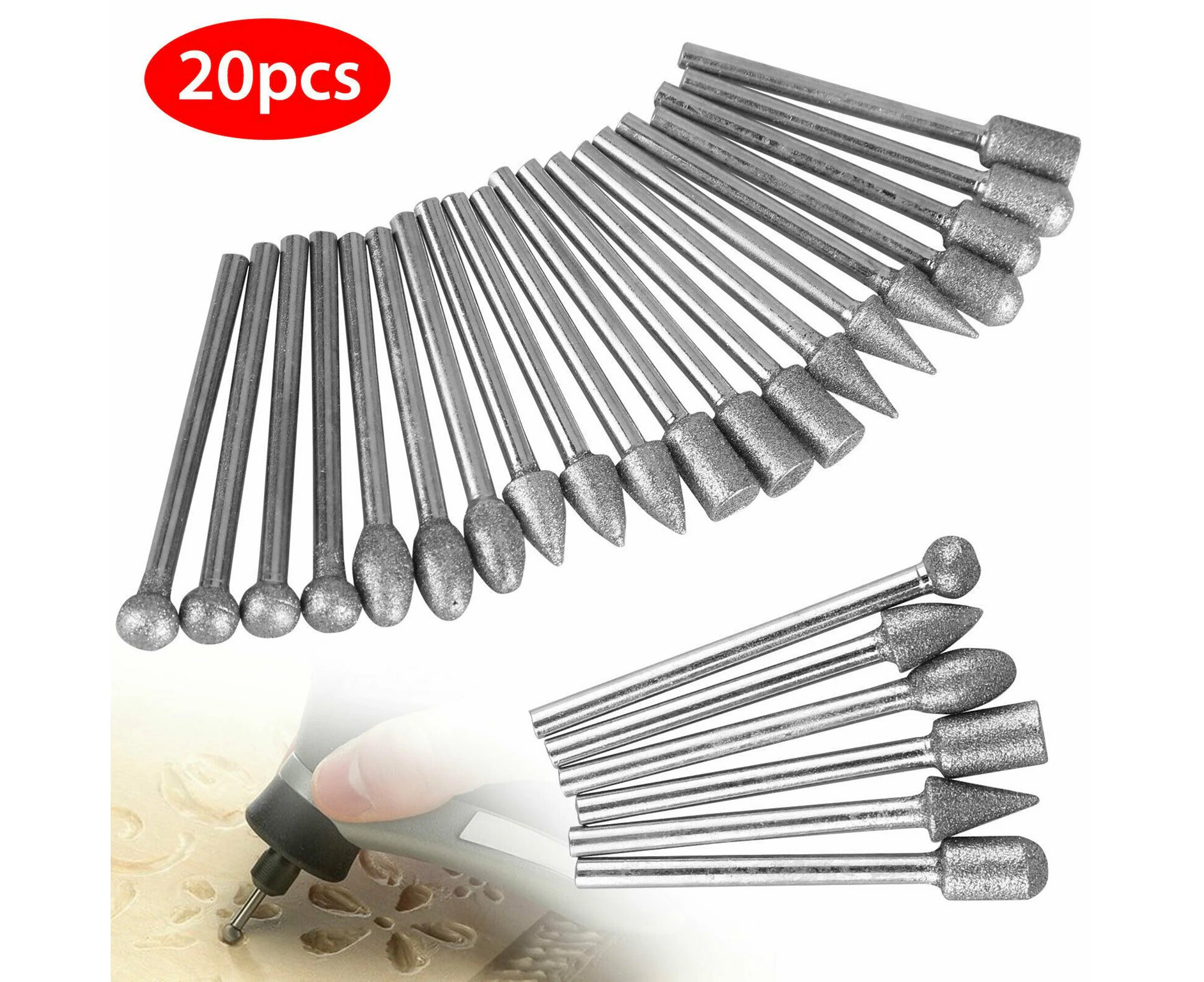 20pcs Diamond Burr Set Drill Bits For Mini Drill Rotary Tool Accessories