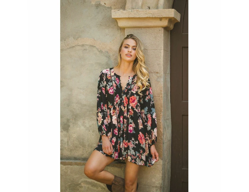 JAASE Winter Rose Black Print Isabella Tunic Dress