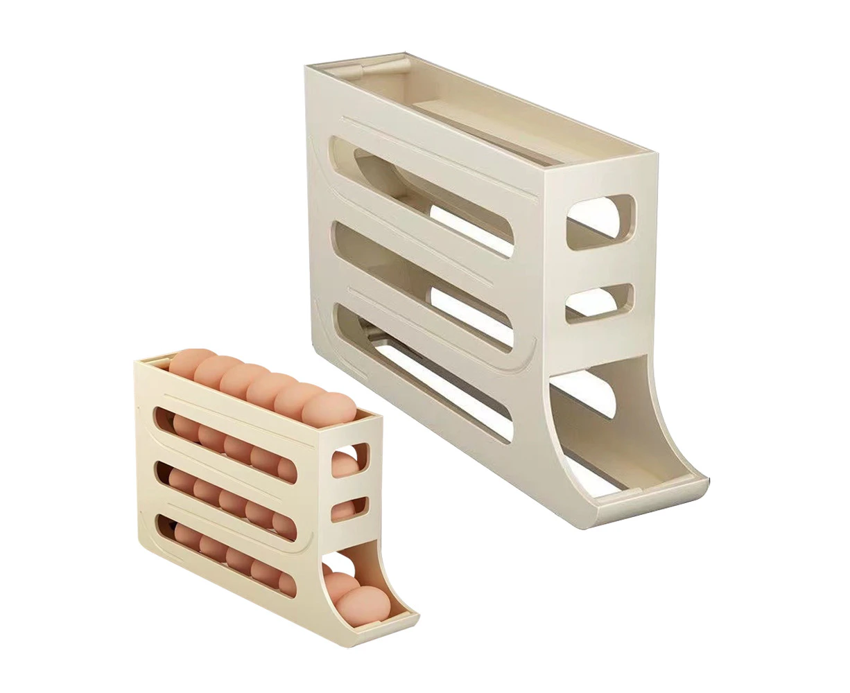 4-Tier Egg Holder Auto Rolling Egg Dispenser Rack Kitchen Egg Storage Box-Beige