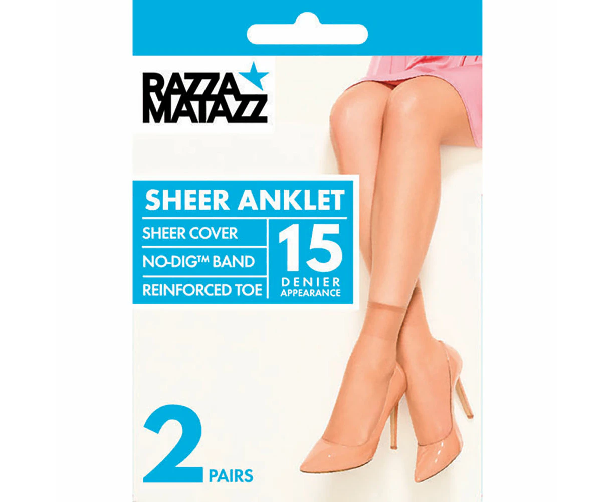 2 Pack RazzaMatazz Sheer Anklet 15 Denier Women Pantyhose Stockings Socks - Tan