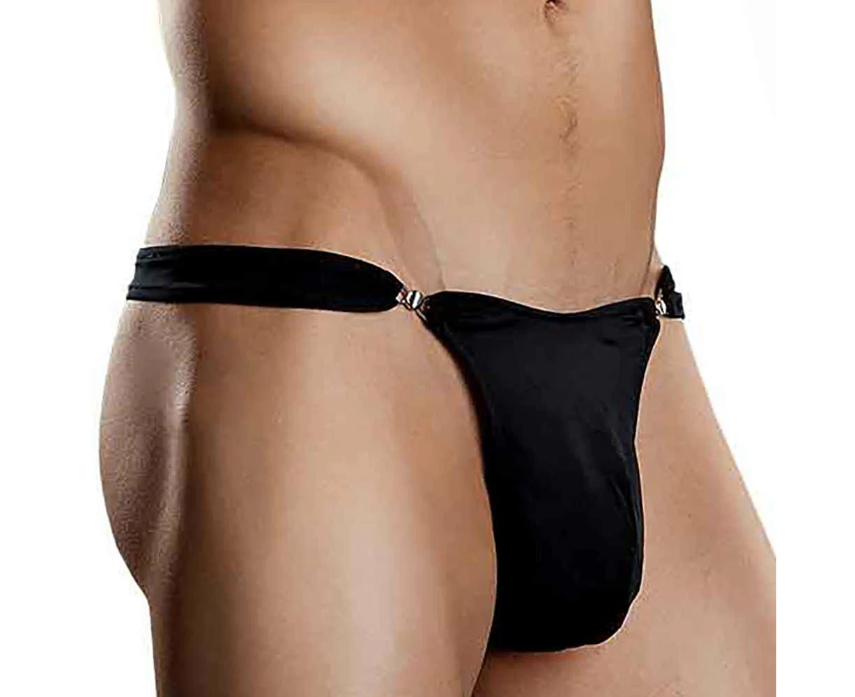 Male Power Nylon Spandex Bong Clip Thong PAK-820 Black