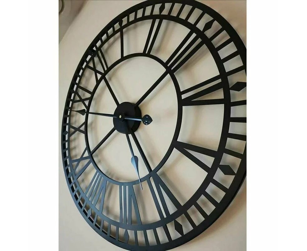 Weatherproof garden clock retro vintage roman numerals simple wrought ironwork silent battery operated outdoor clock 40cm