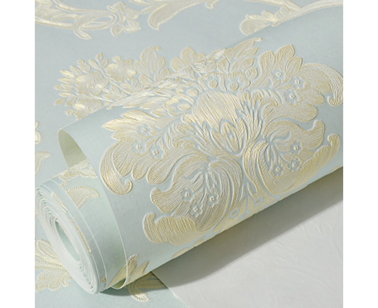 Light Blue Self-Adhesive Floral Look Wallpaper, 3D Effect Non-Woven Furniture Stickers, 53cm x 5m