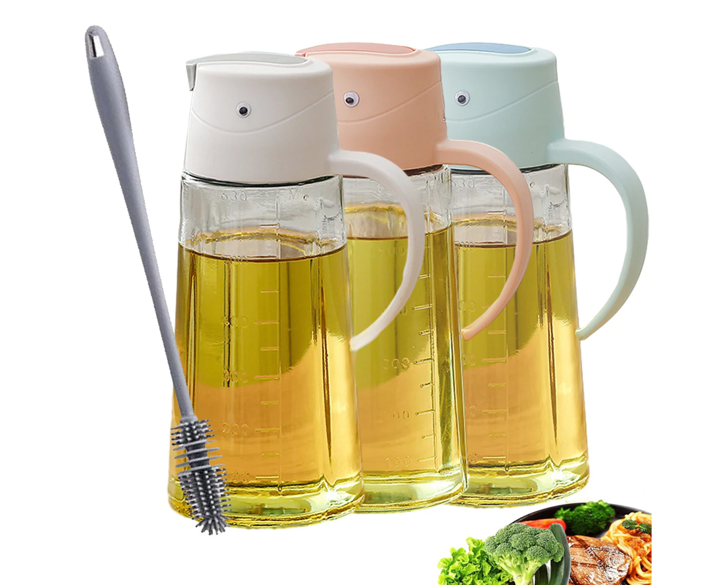 3 PCS Glass Olive Oil Dispenser Bottles, Auto Flip Cap, Leakproof, 21oz/630ml