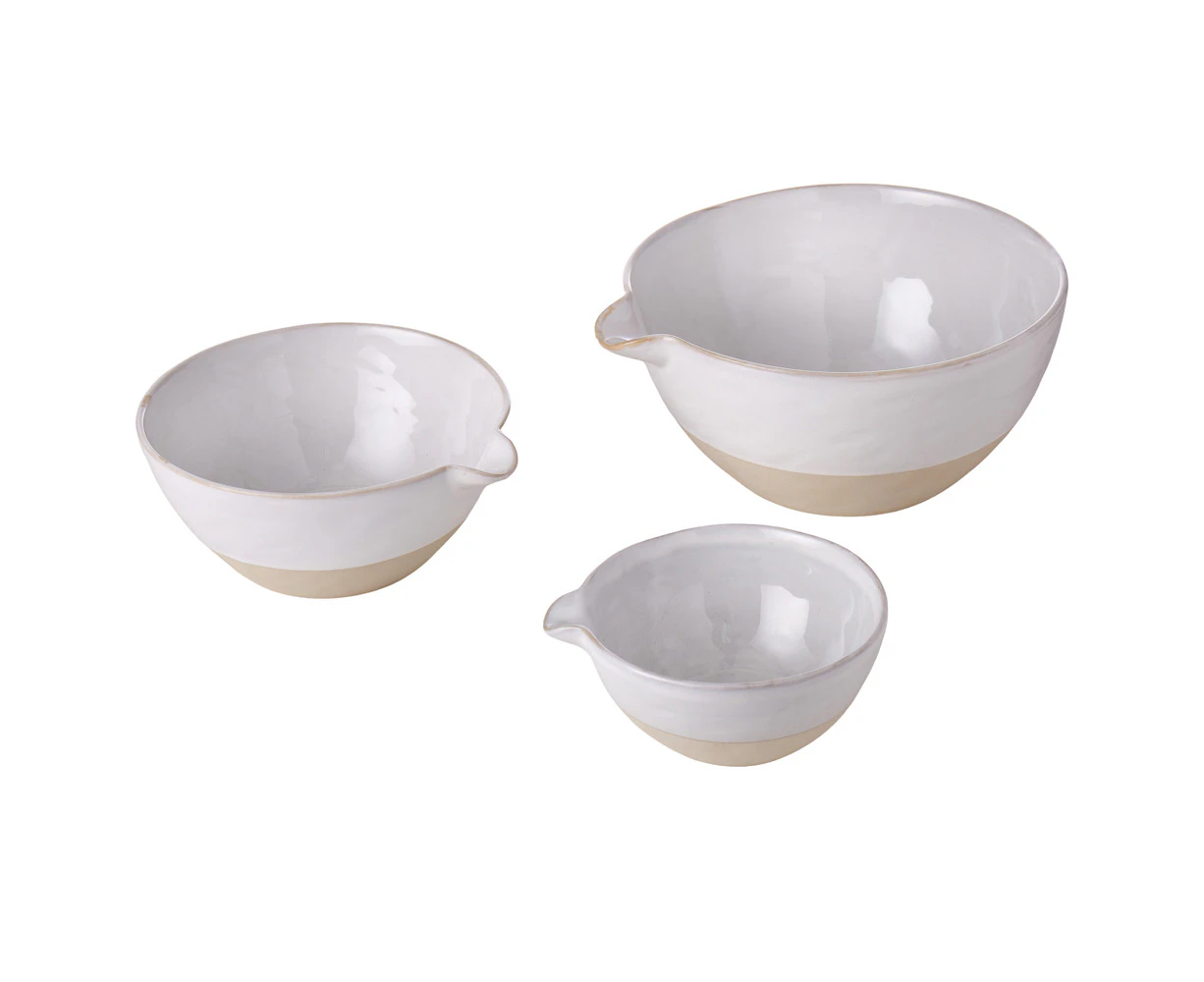 3pcs Davis & Waddell Stoneware Dish Round Mixing Bowls Kitchenware Set White