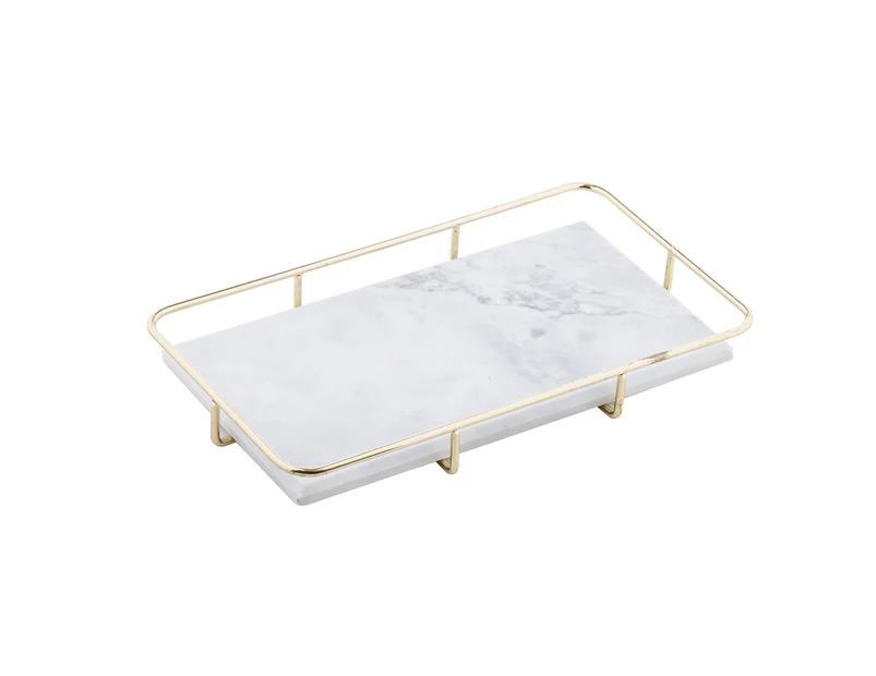 Davis & Waddell Nuvolo Marble Serving Tray w/ Gold Metal Handles 32x18cm Grey